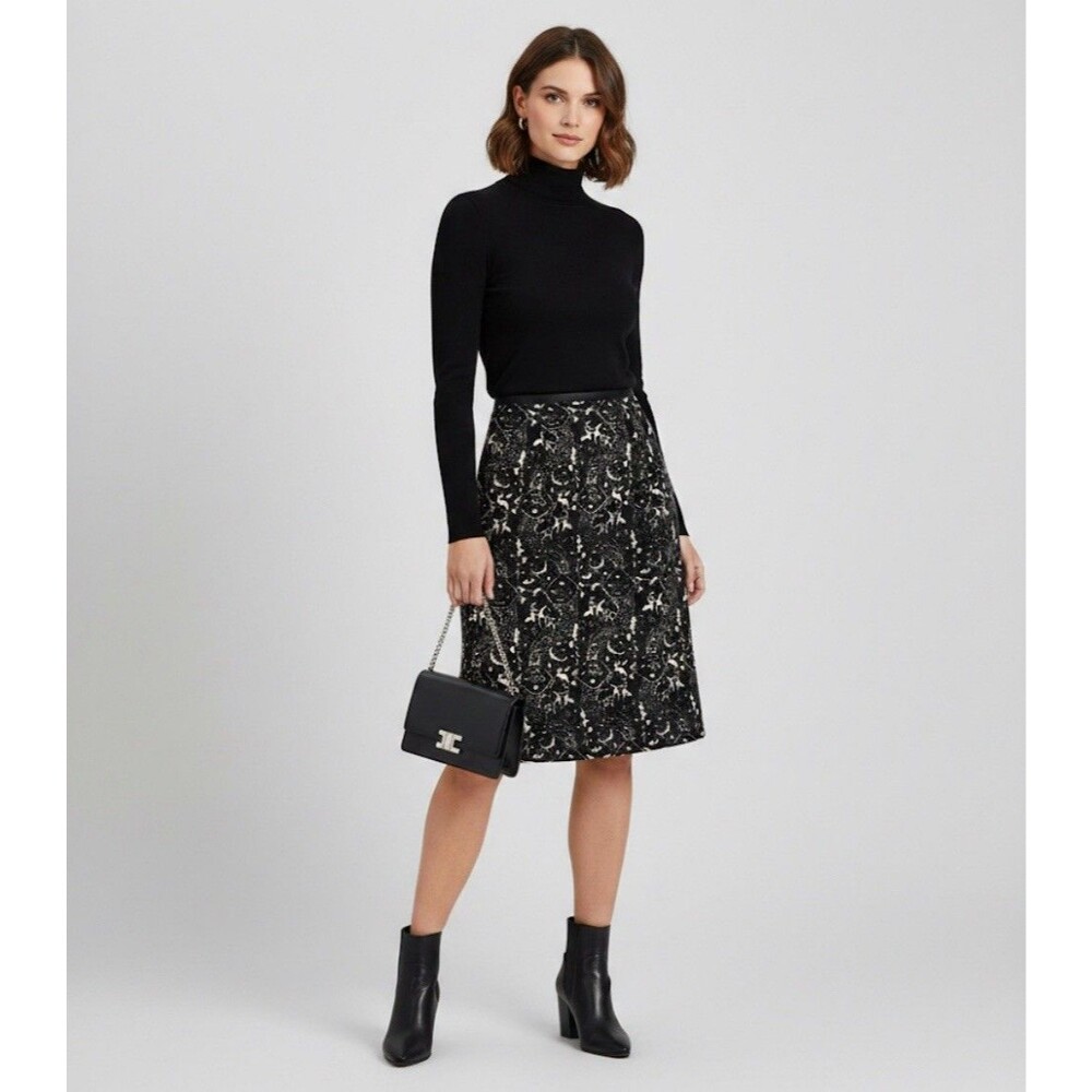 NWT Talbots Classic Black Ivory Abstract Printed Pencil Skirt Womens Size 8 NEW
